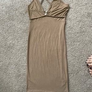 Tan Skin Tight Suede Dress - Size M